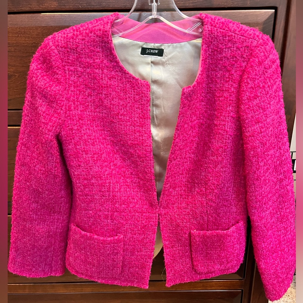 BEAUTIFUL! J.Crew Astrid Boucle Blazer Tweed Jacket Pink Wool Blend Size 2
